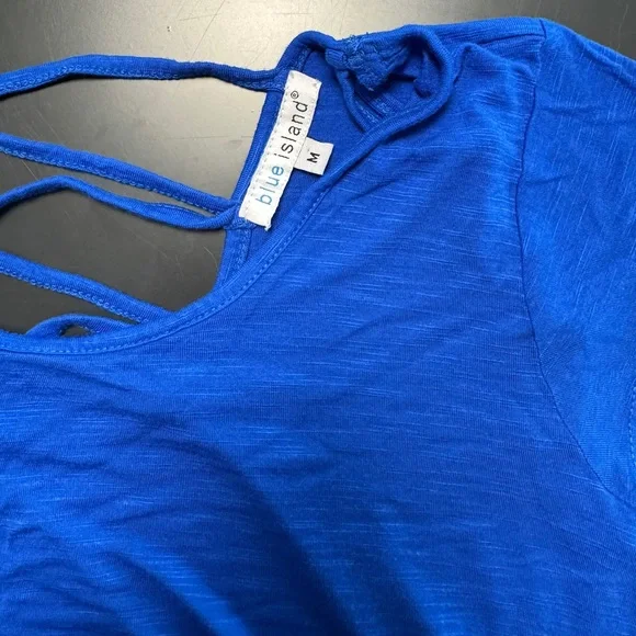 Blue Island Resortwear Royal Blue Coverup Crochet Short‎ Sleeve Beach Top NWOT - Picture 9 of 9